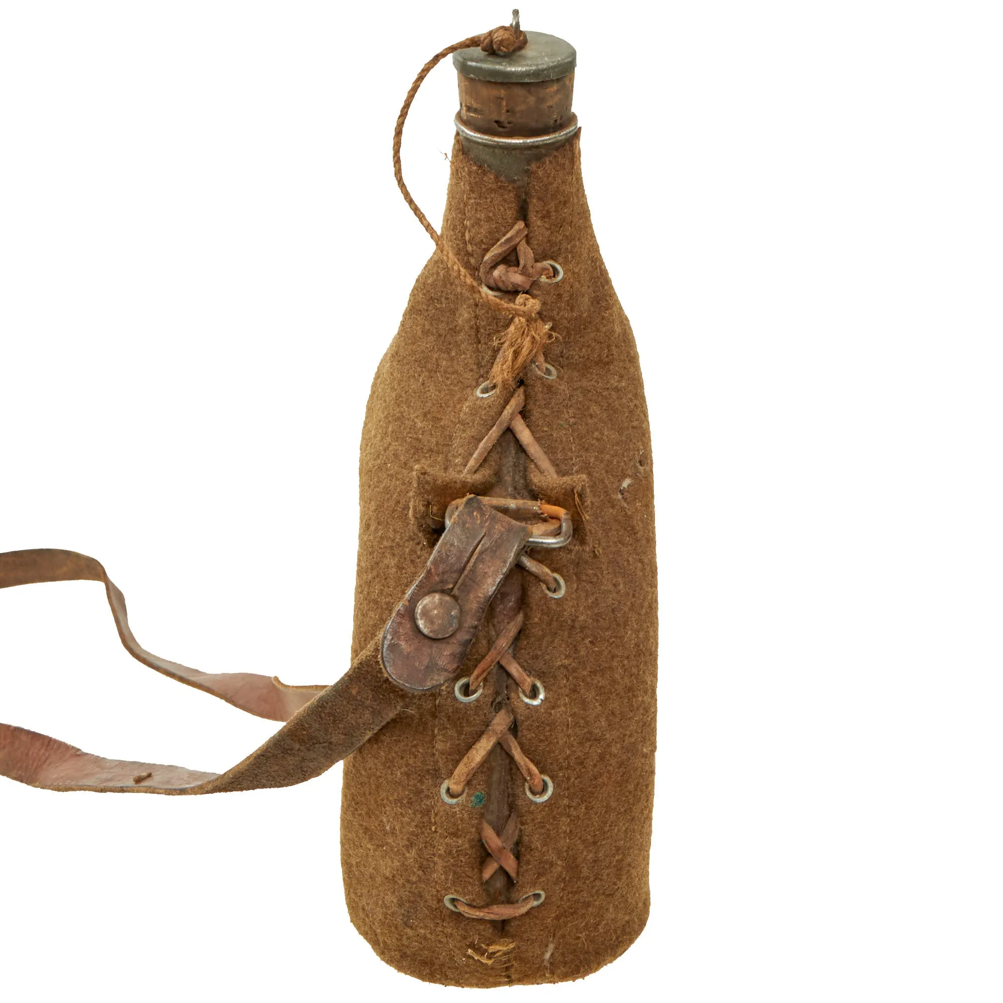 Original French WWI Model 1877 Canteen with Colonial Troops Brown Cover & Shoulder Strap