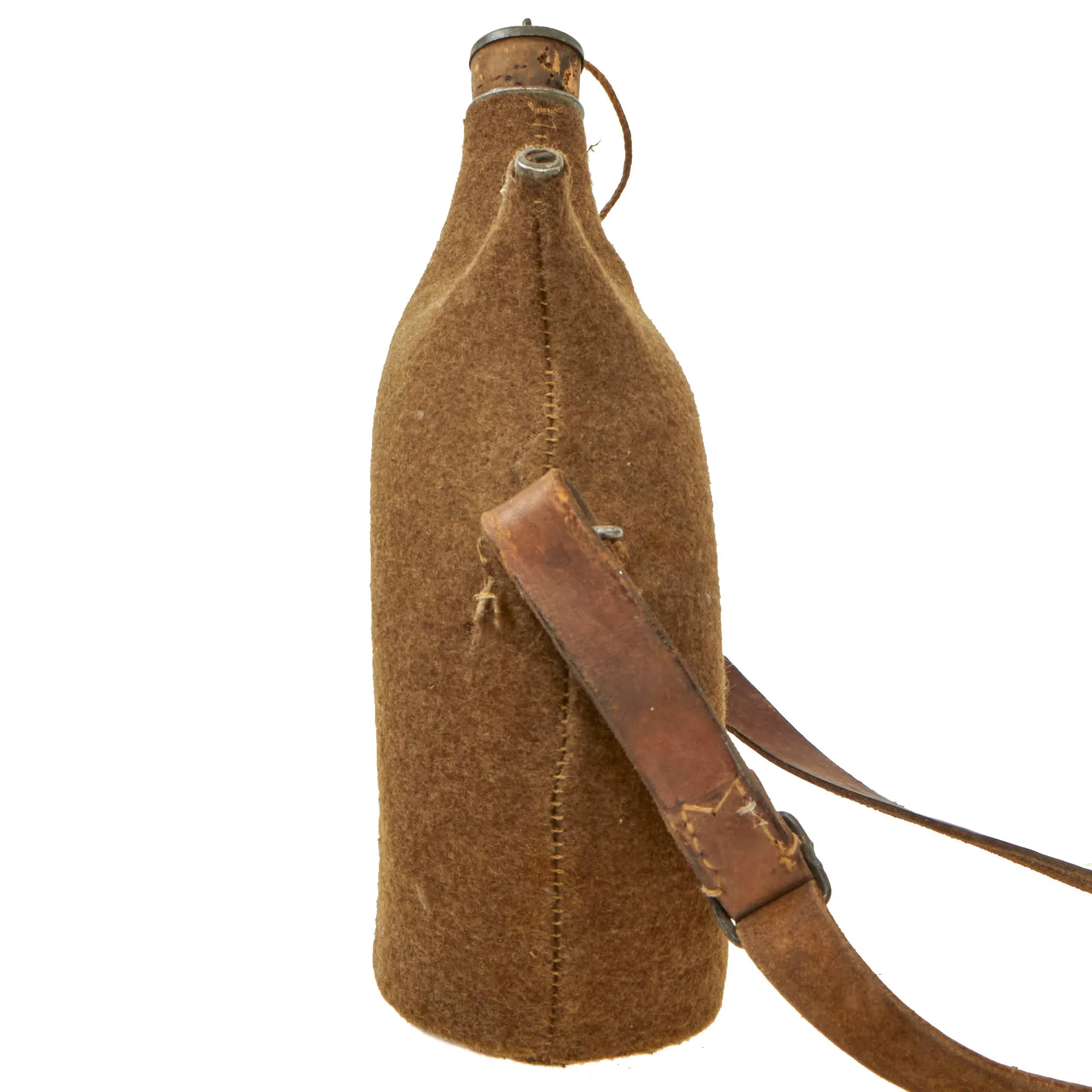 Original French WWI Model 1877 Canteen with Colonial Troops Brown Cover & Shoulder Strap