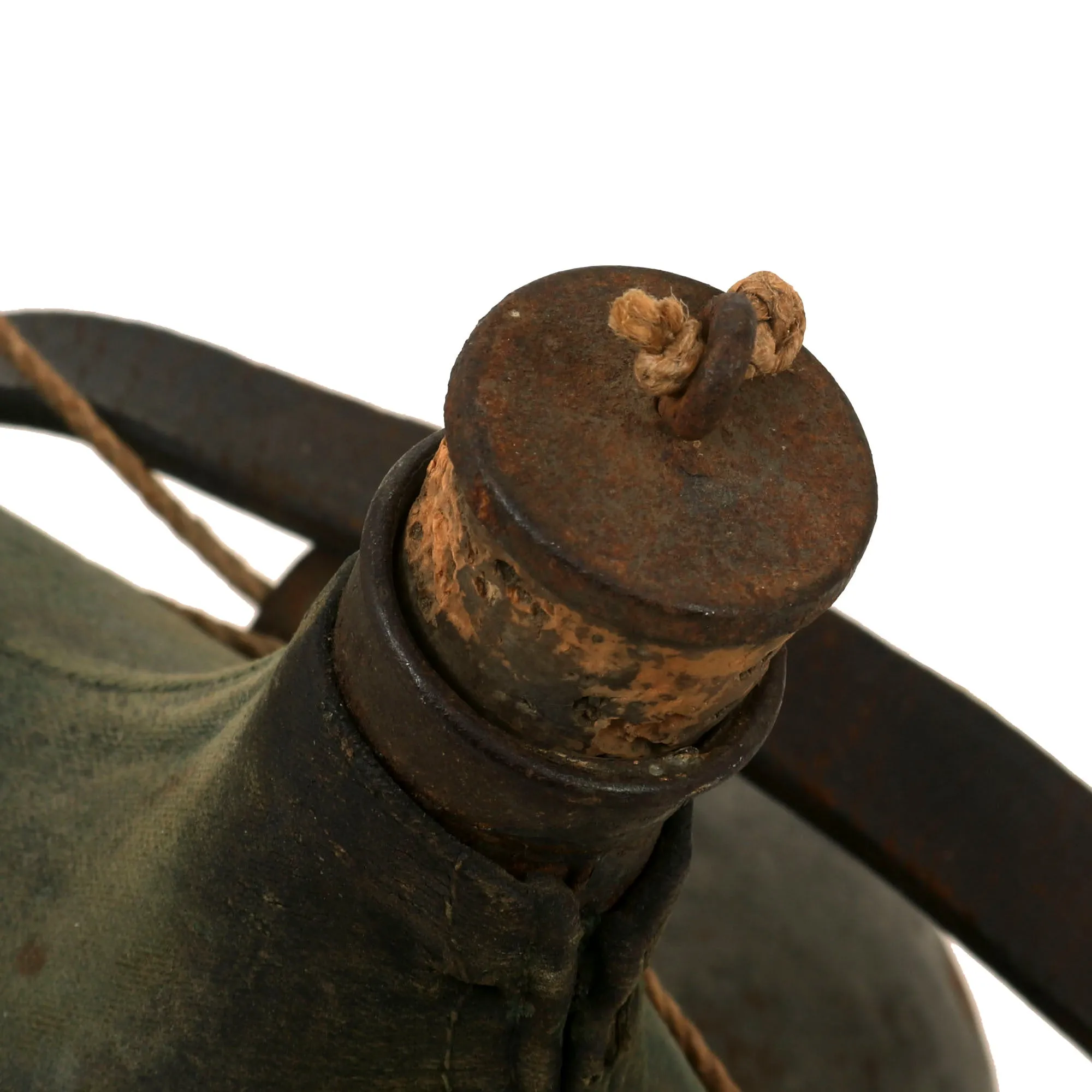 Original French WWI Model 1877 Canteen with Cover in Horizon Blue with Shoulder Strap and Tin Cup - Untouched