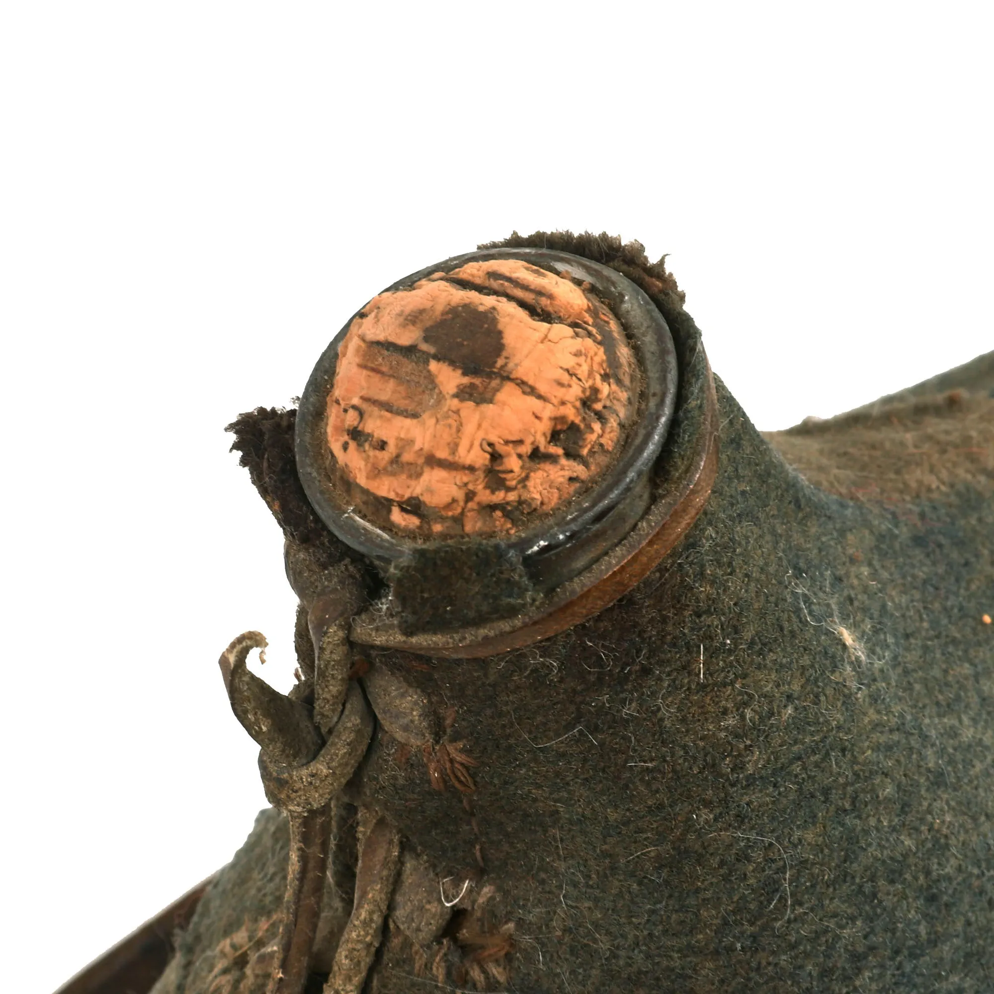 Original French WWI Model 1877 Canteen With Factory Made Cover in Horizon Blue with “Leftover” Material and Shoulder Strap With Tinned Cup - Bidon