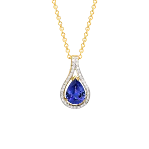 Pear Shaped Tanzanite and Diamond Pendent Necklace in 18k Yellow Gold