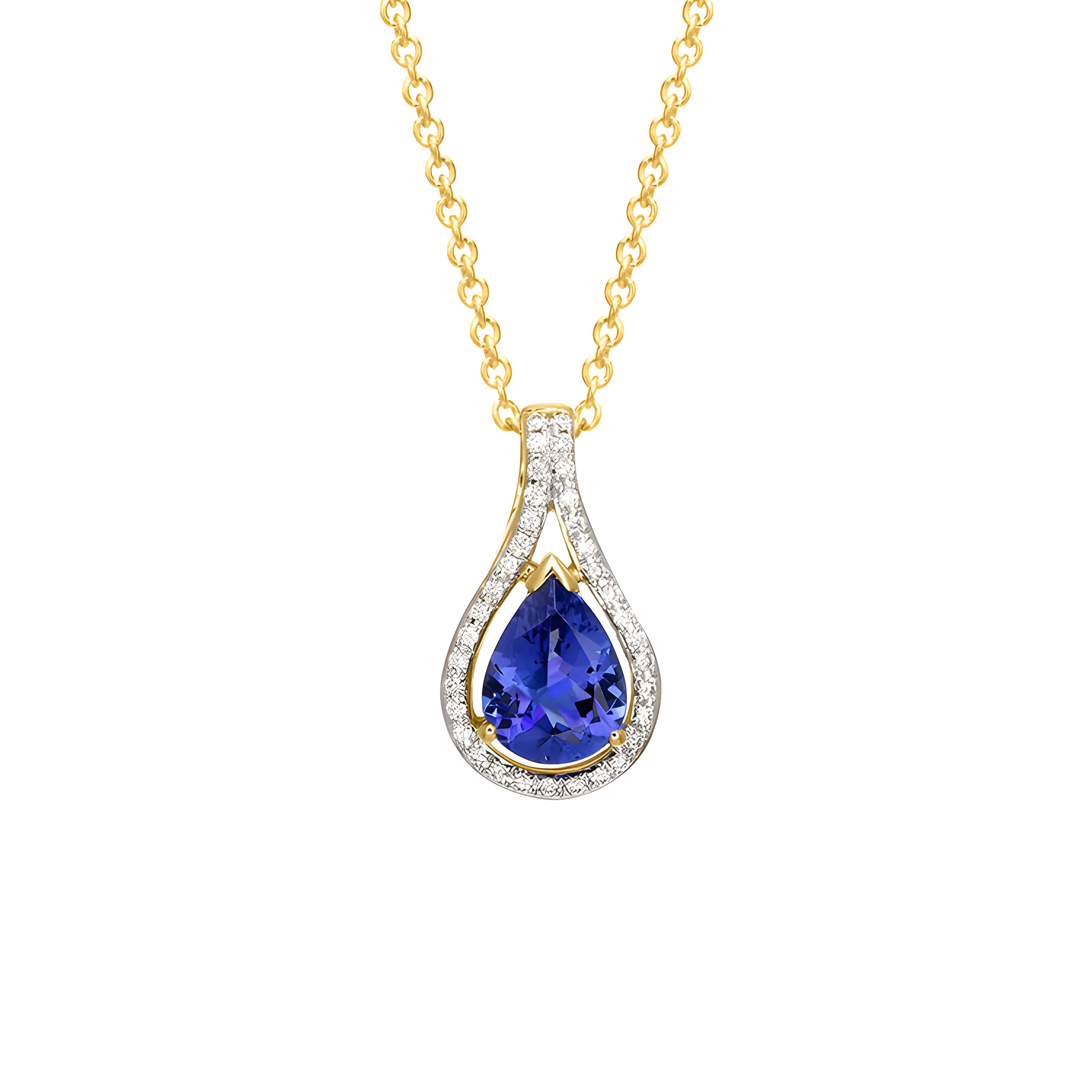 Pear Shaped Tanzanite and Diamond Pendent Necklace in 18k Yellow Gold