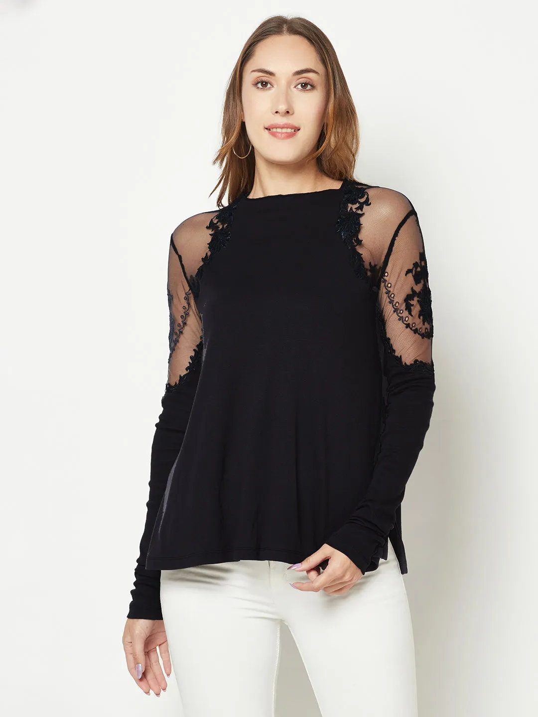 Power Black Embroidered Top