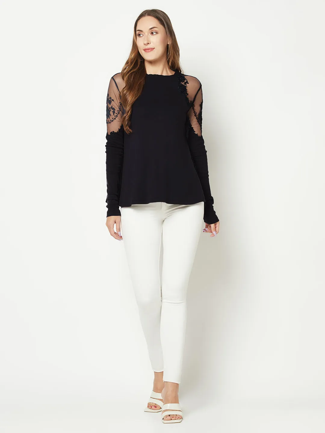 Power Black Embroidered Top