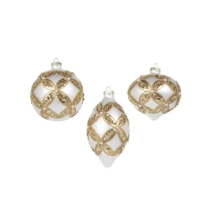 RAZ Trellis Embellished Bauble White & Gold Assorted 10cm (price per item)