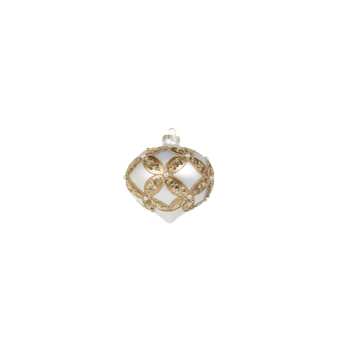 RAZ Trellis Embellished Bauble White & Gold Assorted 10cm (price per item)