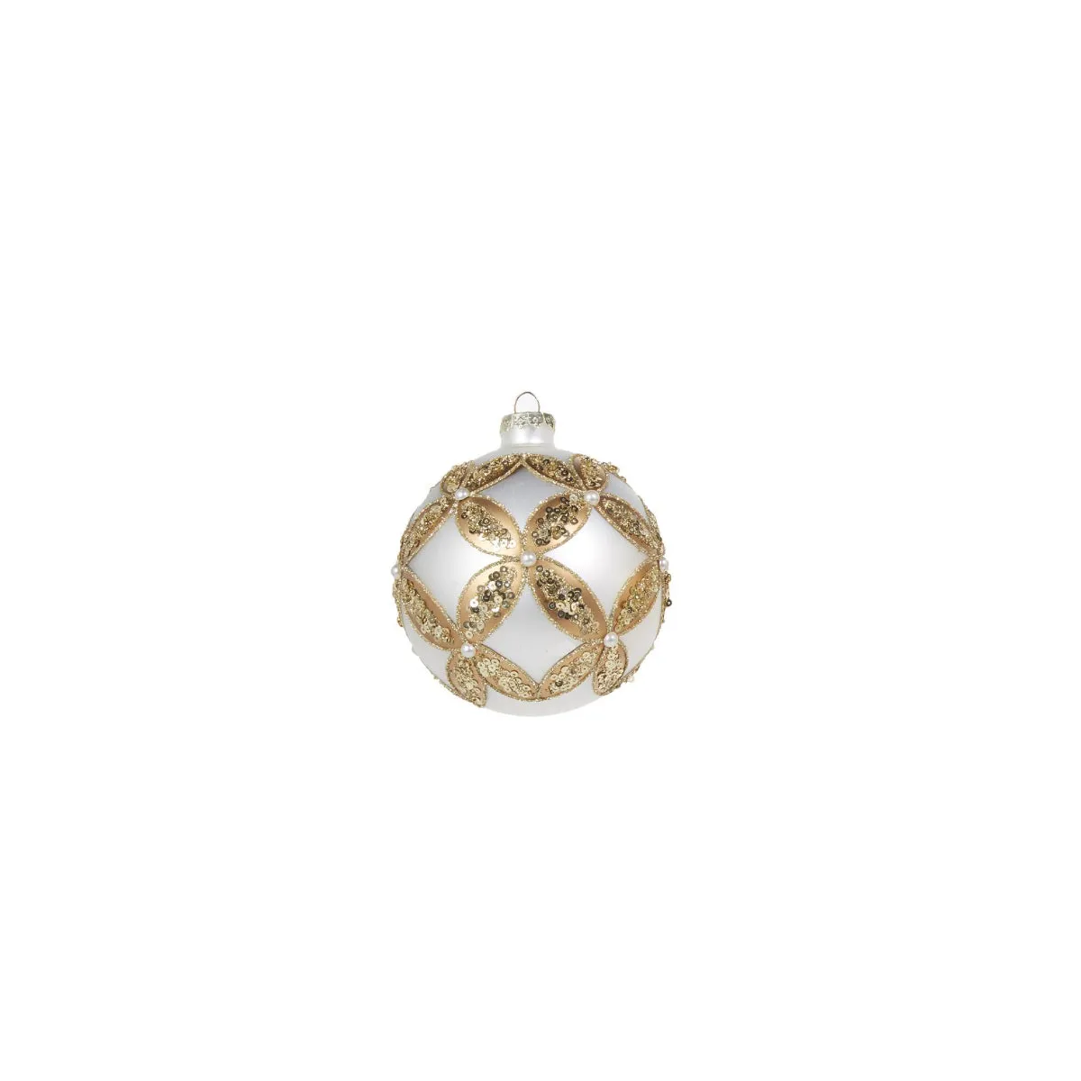 RAZ Trellis Embellished Bauble White & Gold Assorted 10cm (price per item)