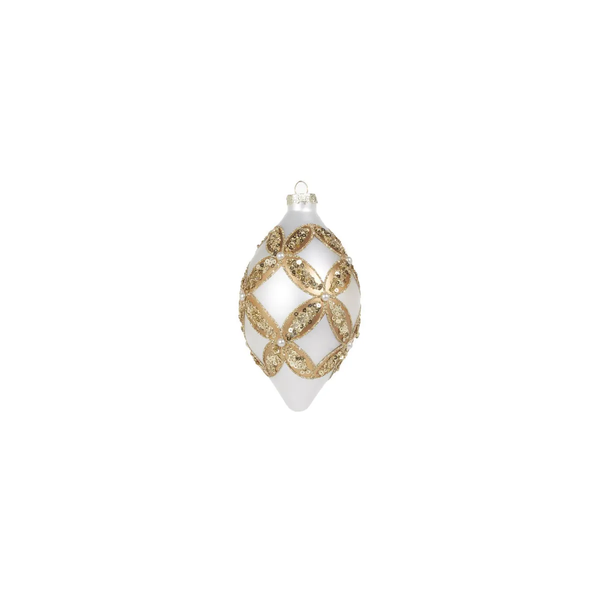 RAZ Trellis Embellished Bauble White & Gold Assorted 10cm (price per item)