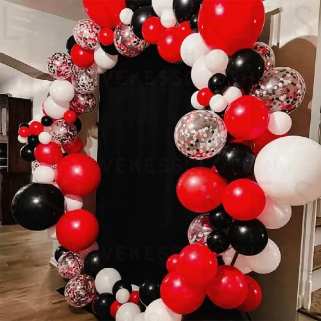 Red Black and White balloons, 60 Pieces Matte Black Red White Chrome Silver Metallic Helium Party Balloons with Confetti Latex Balloon for Boys Birthday Baby Shower Graduation Casino Party Decorations