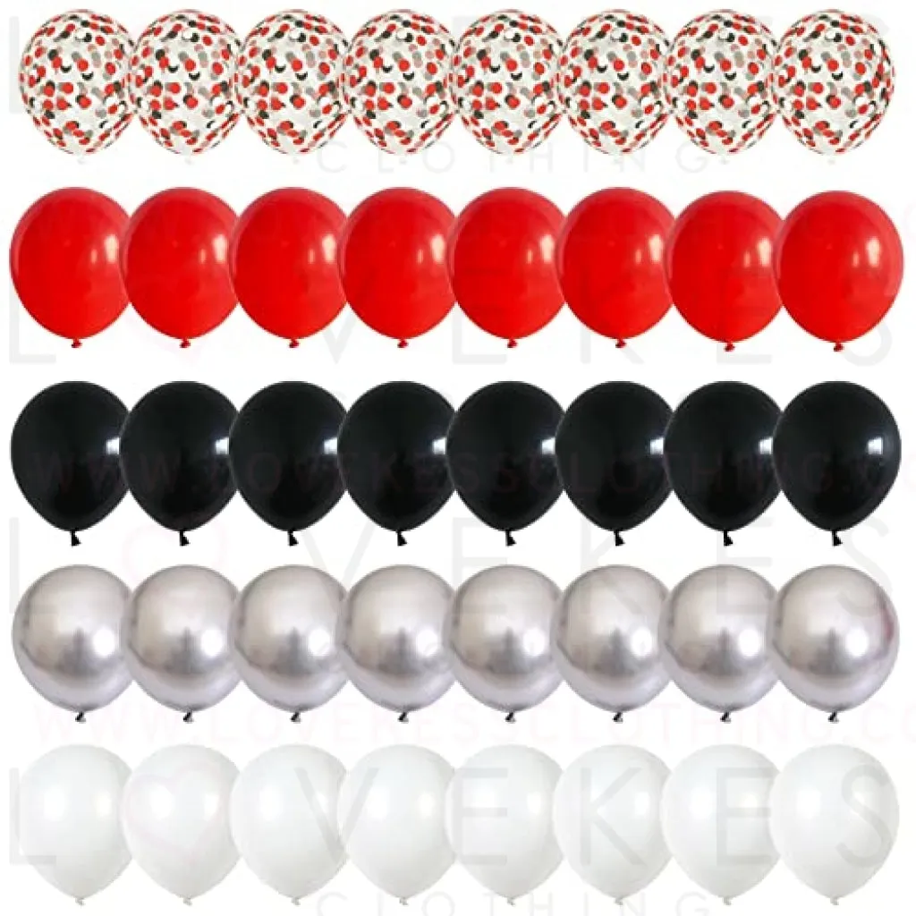 Red Black and White balloons, 60 Pieces Matte Black Red White Chrome Silver Metallic Helium Party Balloons with Confetti Latex Balloon for Boys Birthday Baby Shower Graduation Casino Party Decorations