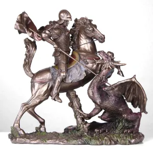 Saint George Killing the Dragon Statue (Cold Cast Bronze Sculpture)