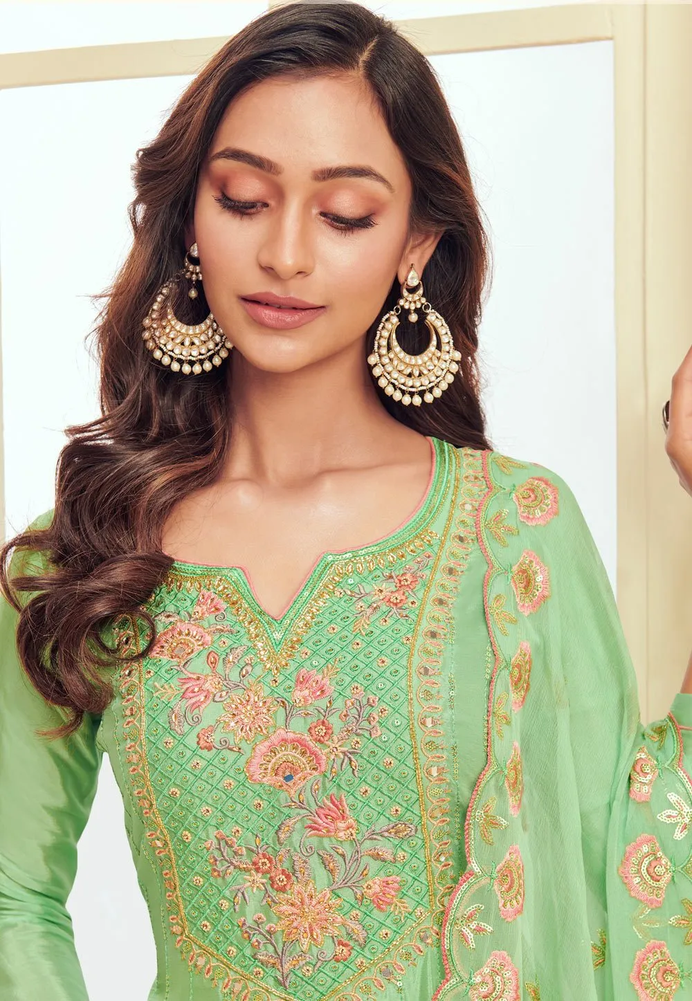 Seafoam Green Pakistani Style Embroidered Suit