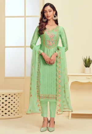 Seafoam Green Pakistani Style Embroidered Suit