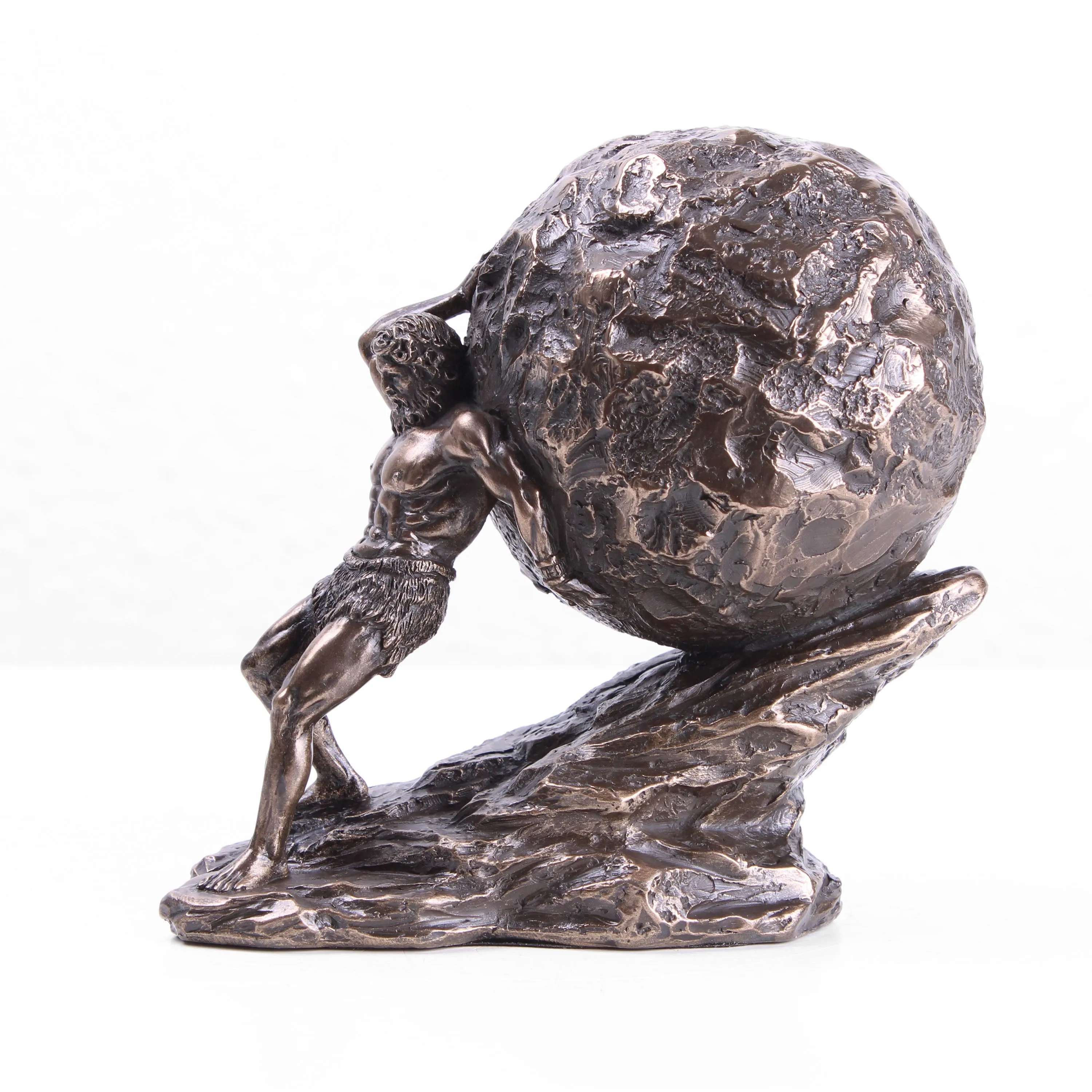 Sisyphus Statue with the Eternal Boulder  (Cold Cast Bronze Sculpture)