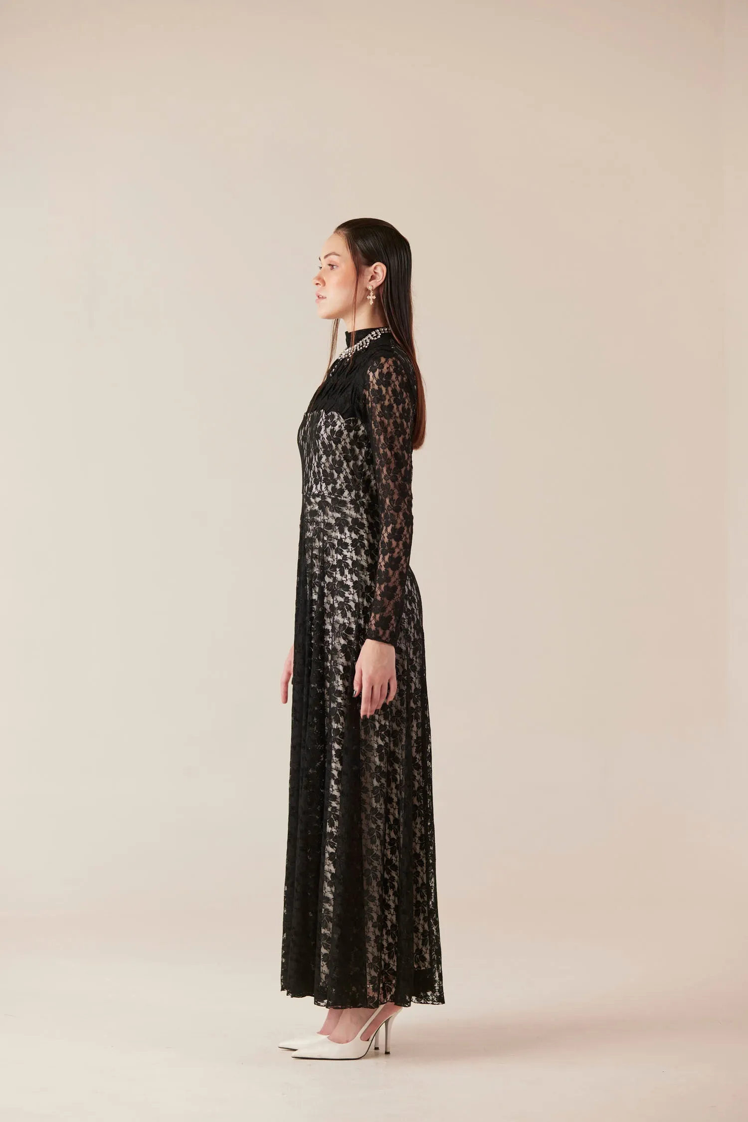 Starlight Sonata Black Long Lace Dress