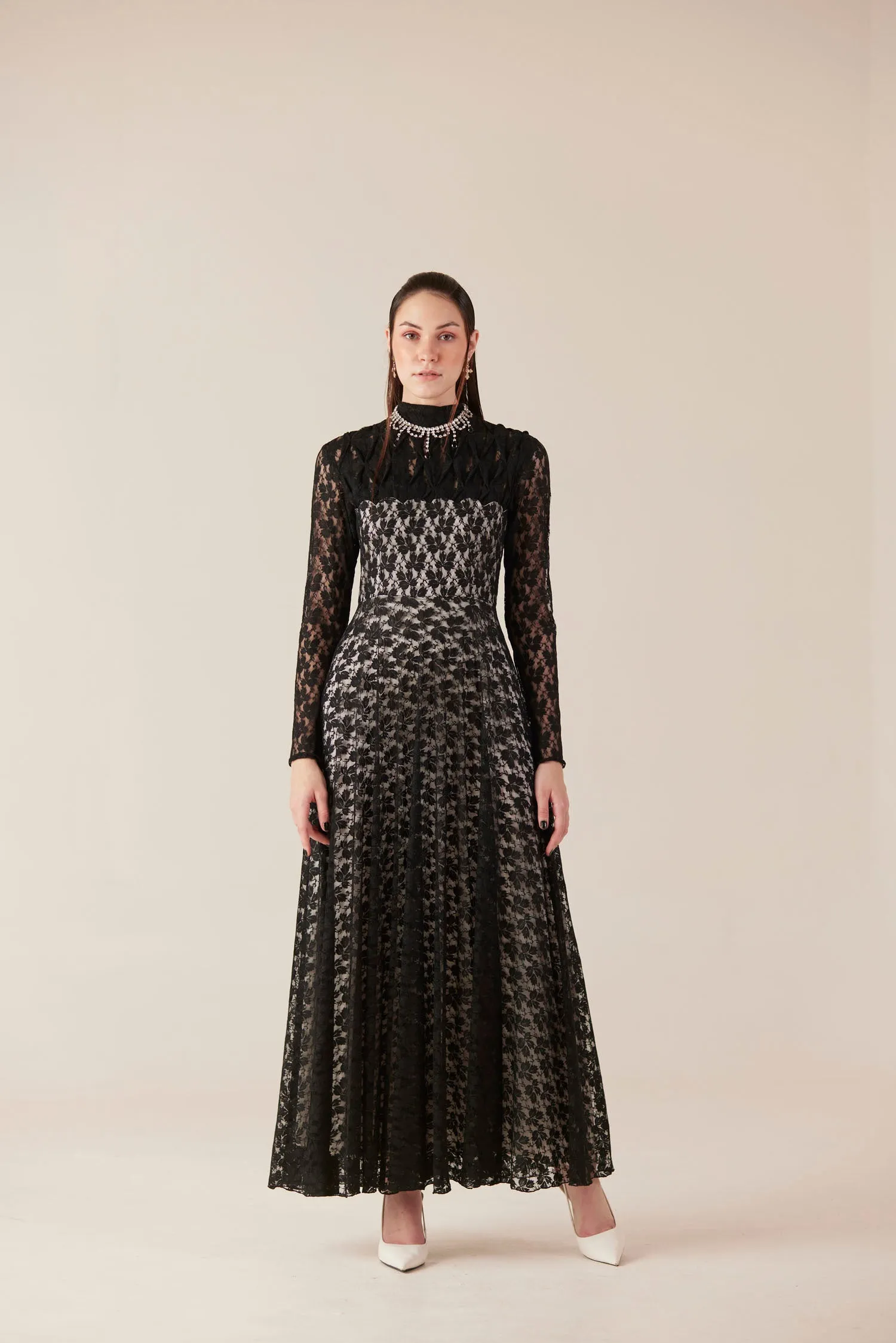 Starlight Sonata Black Long Lace Dress