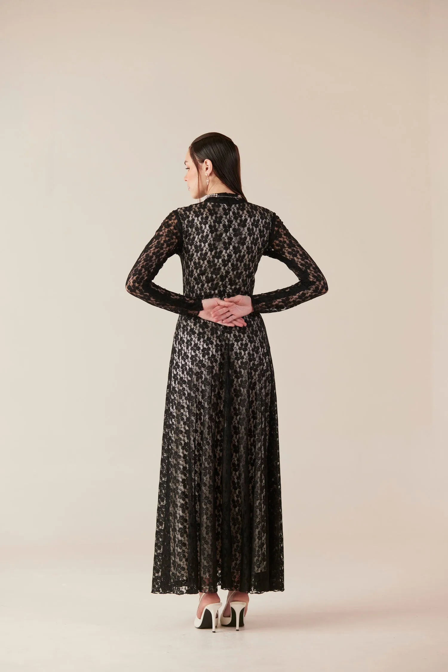 Starlight Sonata Black Long Lace Dress