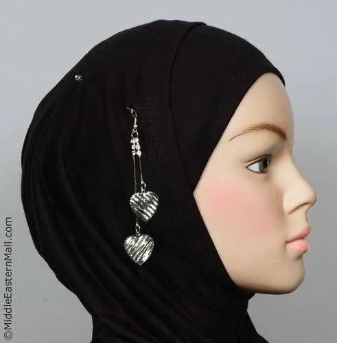 Striped Heart Hijab Pin # 3 in Silver Tone