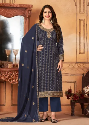 Traditional Tempting Navy Blue Embroidered Festival Salwar Suit