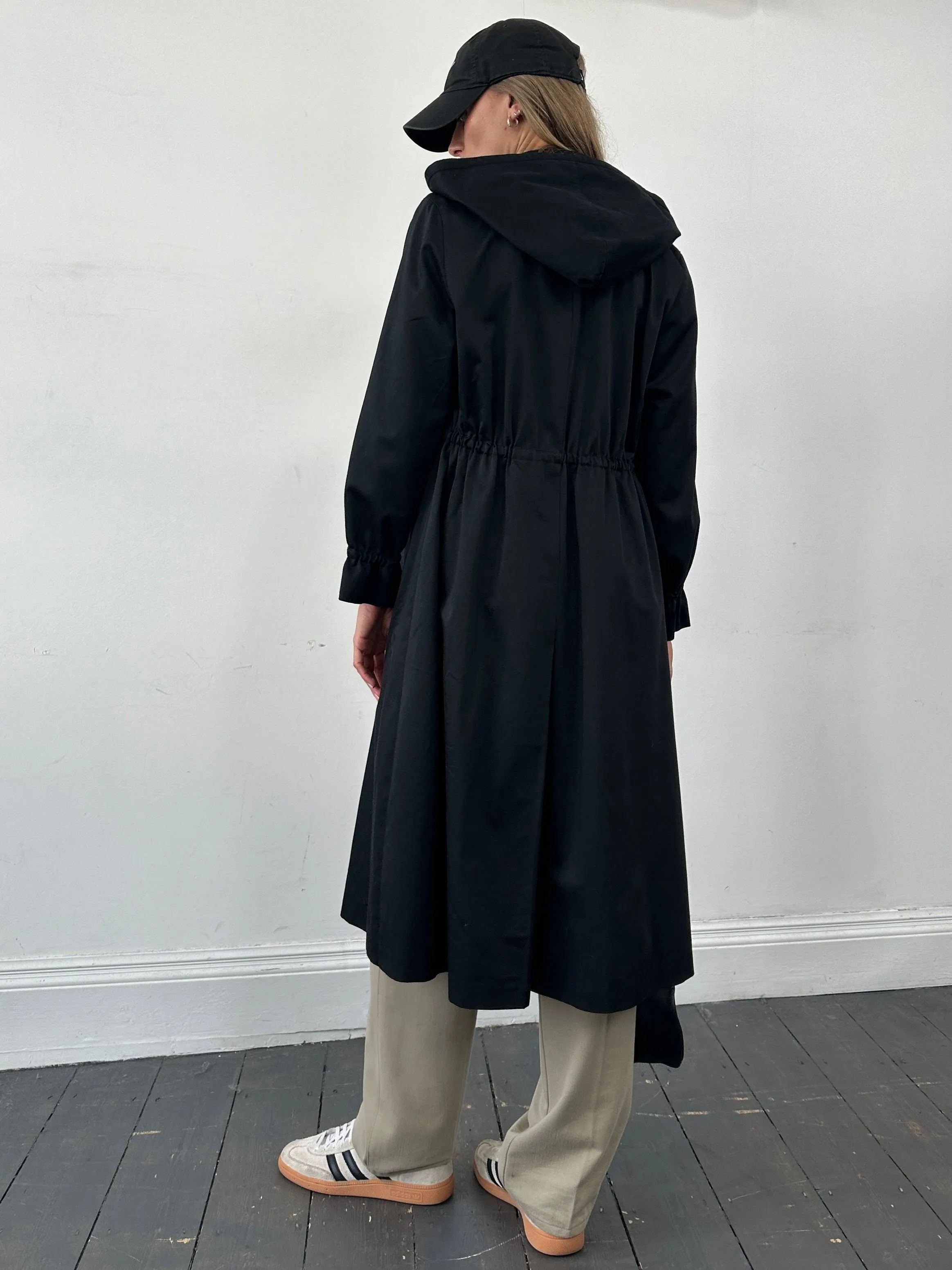 Vintage Cotton Tie Waist Hooded Trench Coat - S