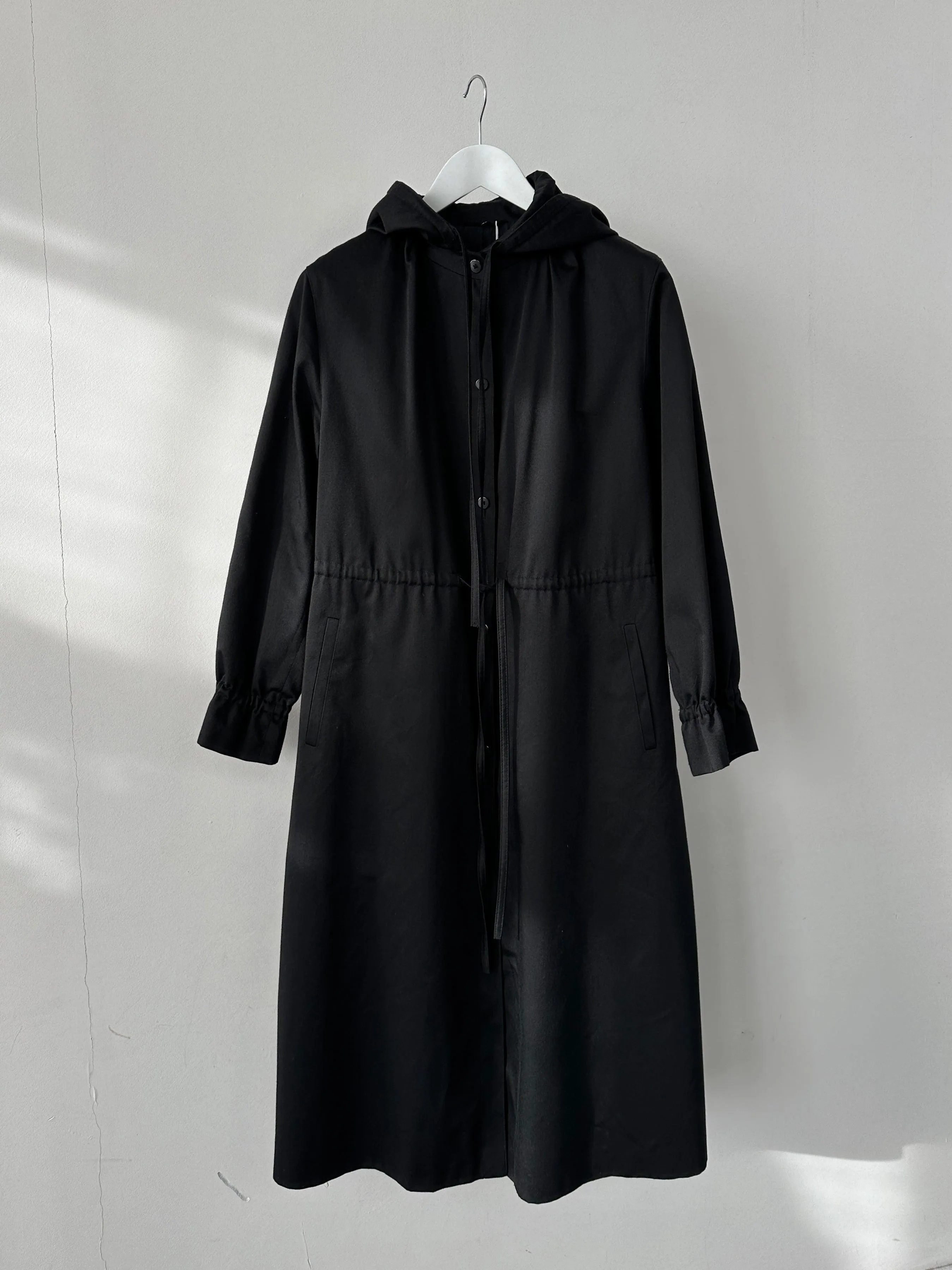 Vintage Cotton Tie Waist Hooded Trench Coat - S