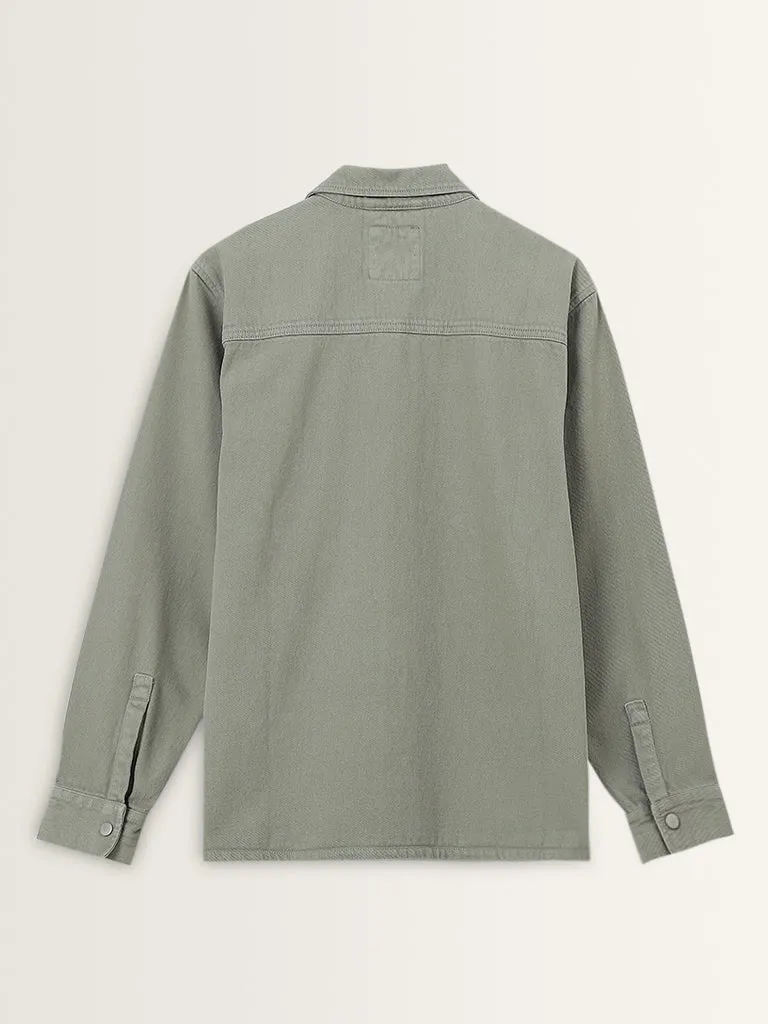 WES Casuals Light Sage Relaxed-Fit Cotton Jacket